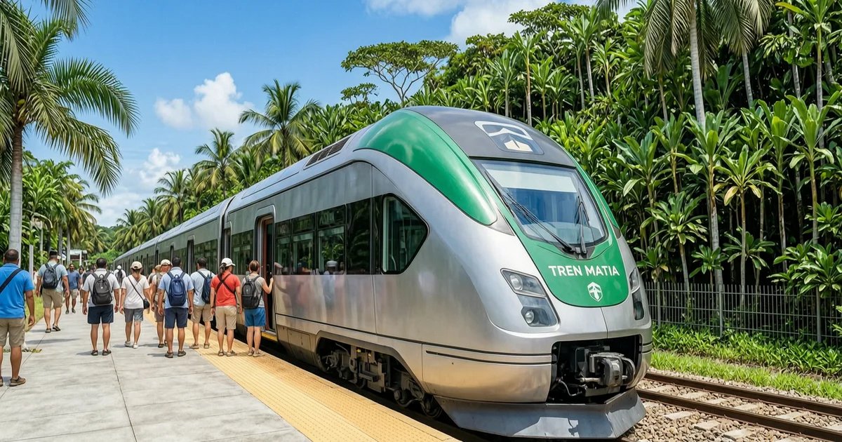 Modern Tren Maya train exterior in Yucatan