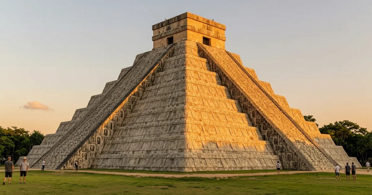 El Castillo pyramid at Chichén Itzá at golden hour