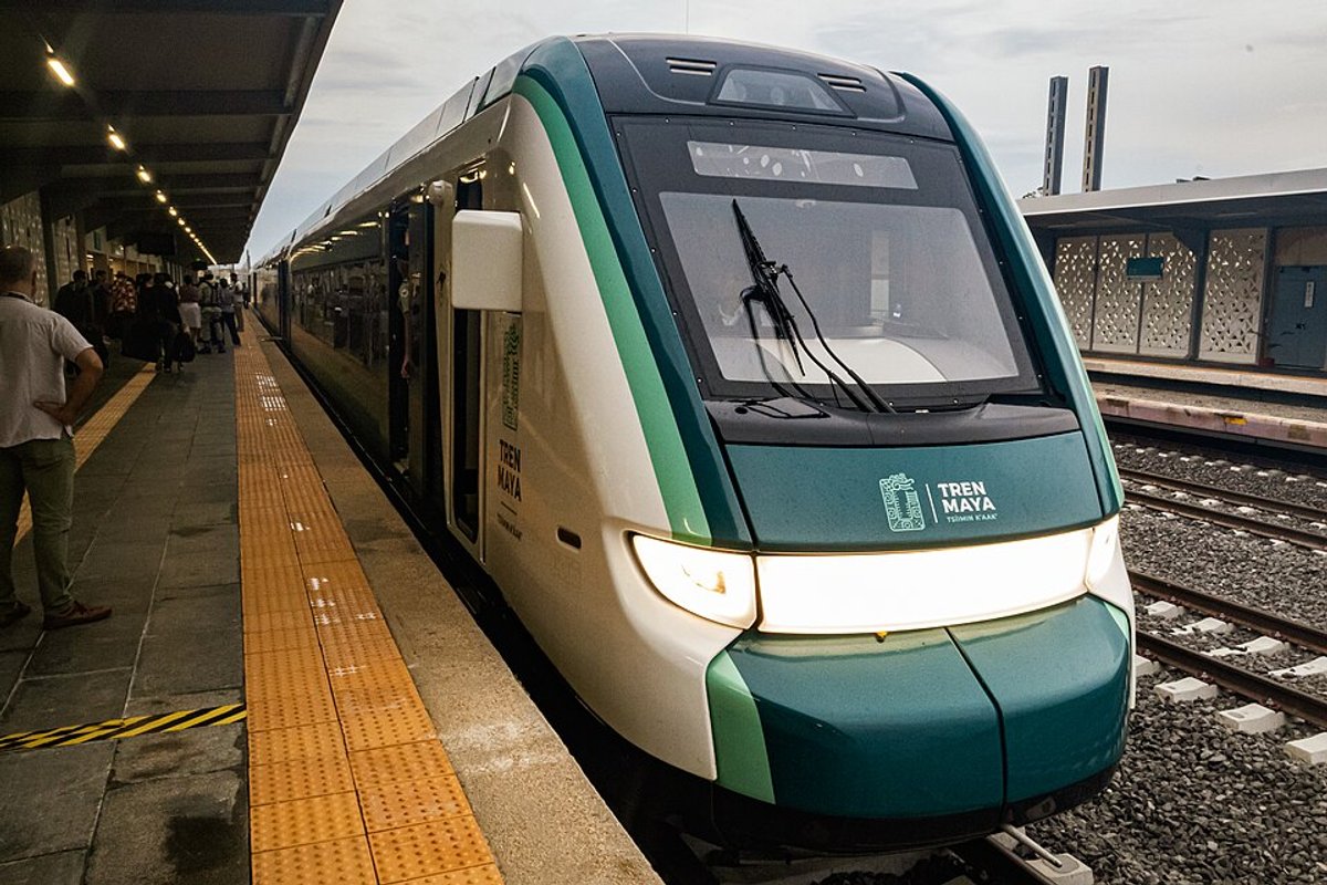 Modern Tren Maya train at Yucatan station platform