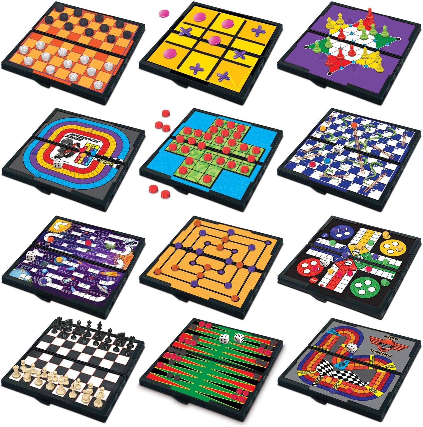 Gamie Magnetic Board Travel Games for Kids — 12-in-1 set