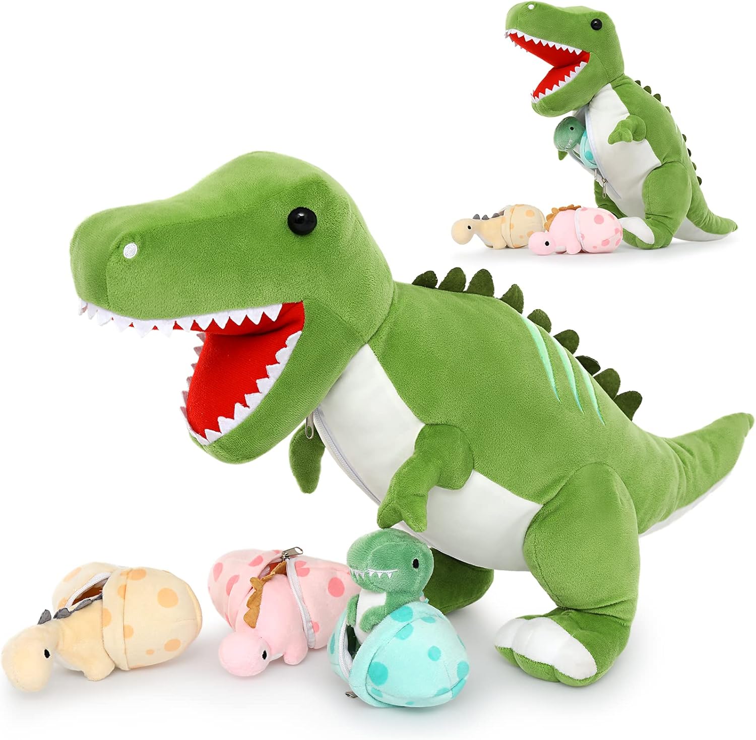 T-Rex Zippered Belly stuffed animal with baby dinos inside